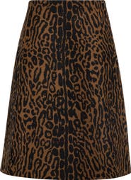 Carolina Herrera Leopard Wool Jacquard A-Line Skirt