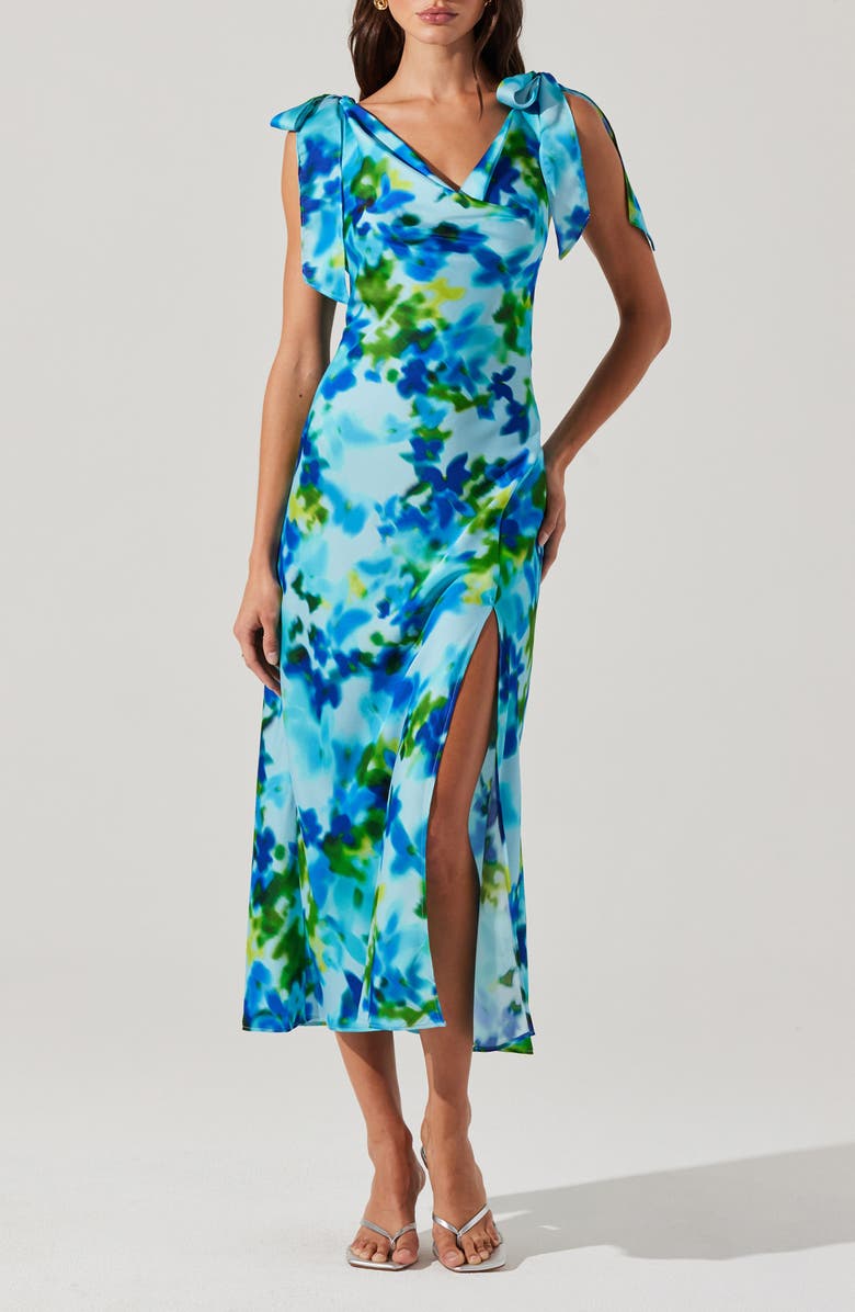 ASTR the Label Allexina Tie Shoulder Maxi Dress, Main, color, Water Blue Print