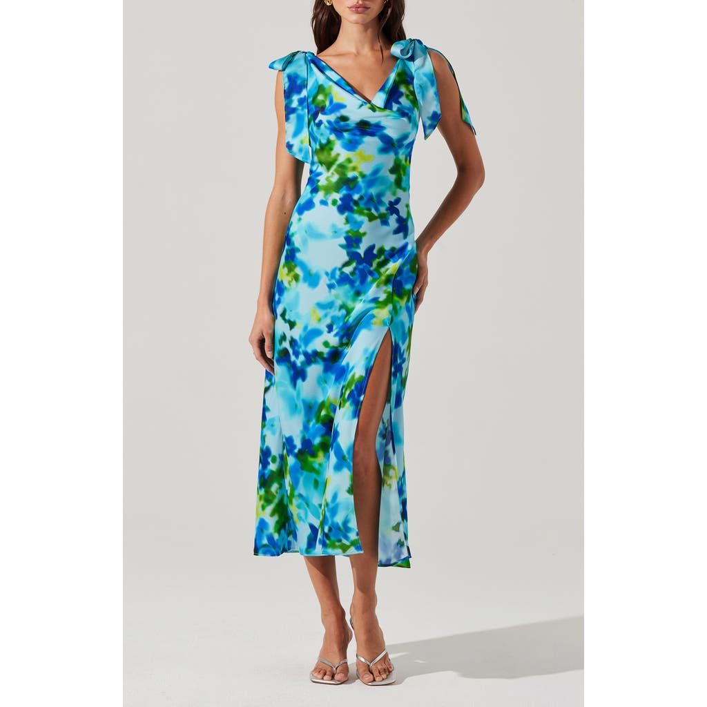 Astr Allexina Dress In Blue Water Print In Blue