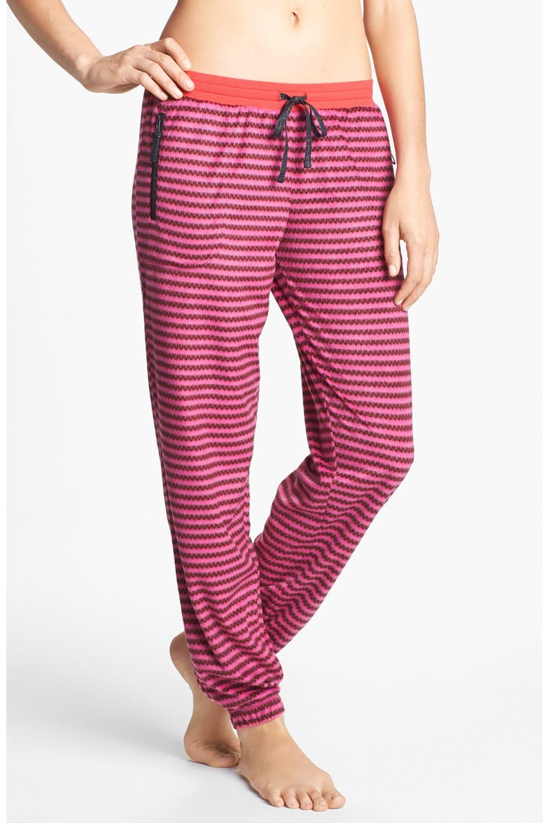 'Chilled Out' Fleece Ski Pajama Pants, Main, color, SUPER PINK HEART STRIPE