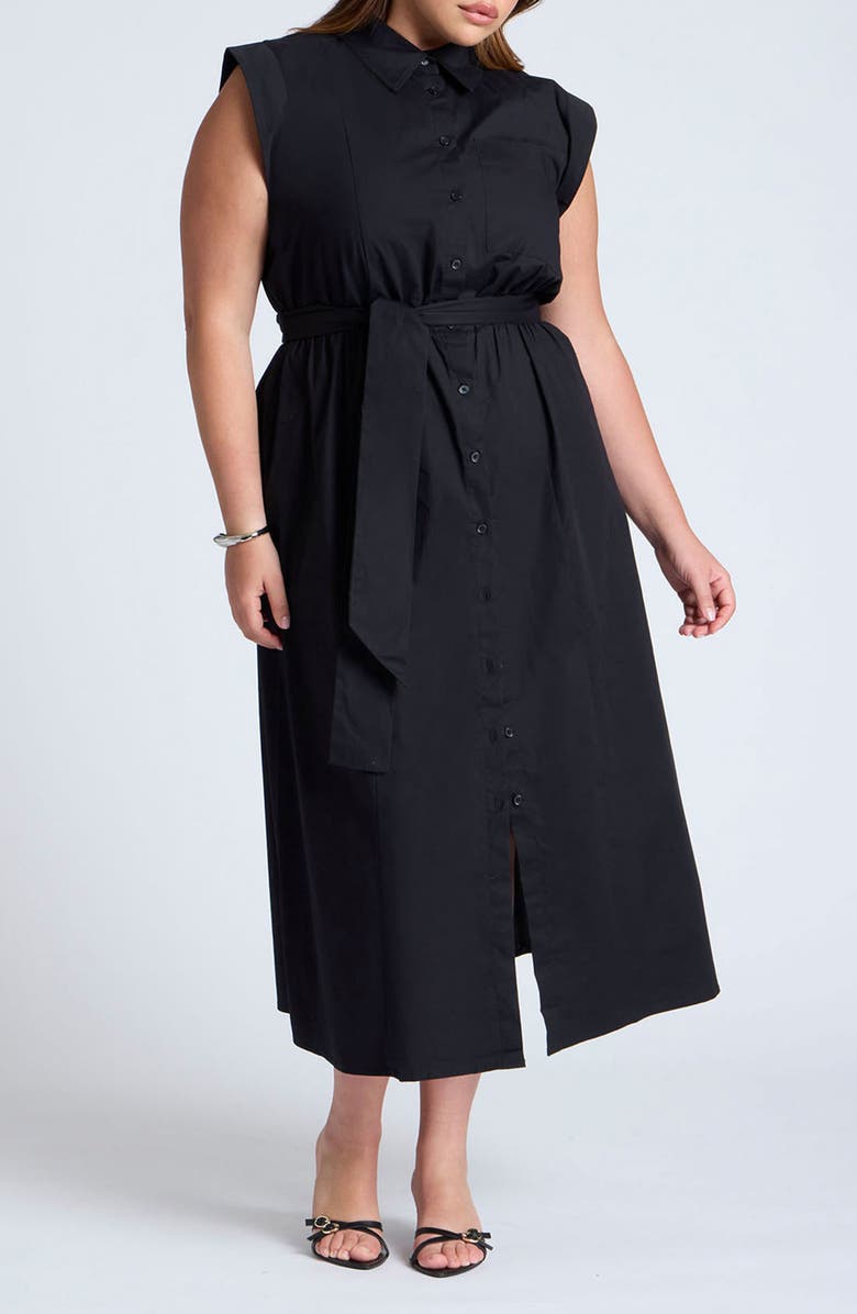 ELOQUII Tie Belt Sleeveless Midi Shirtdress, Main, color, 