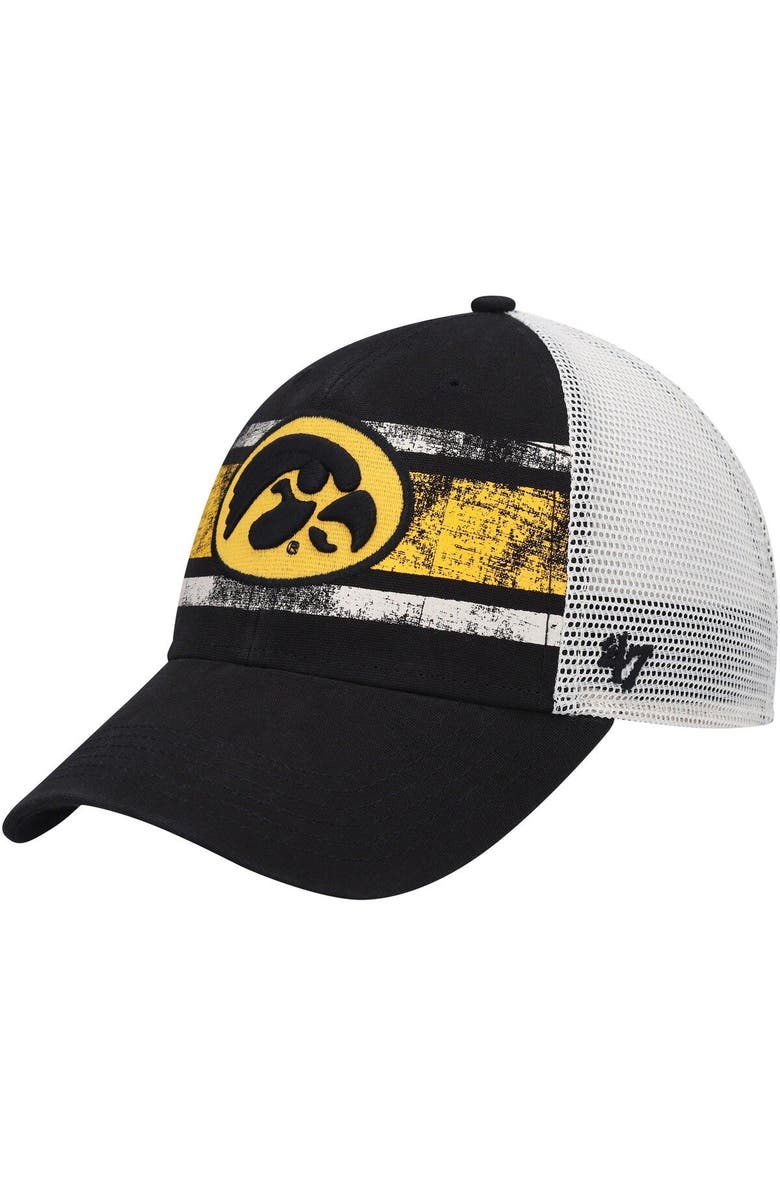 '47 Men's '47 Black/White Iowa Hawkeyes Interlude MVP Trucker Snapback Hat, Main, color, 