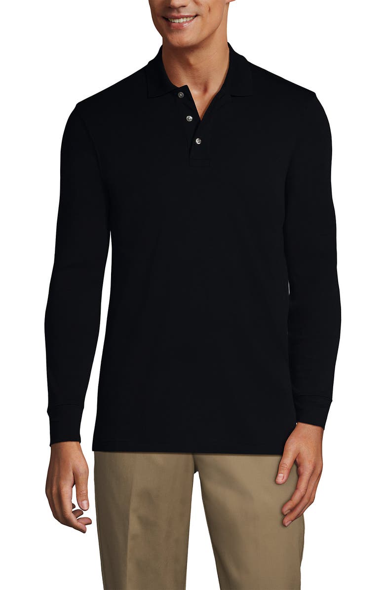 Lands' End School Uniform  Long Sleeve Interlock Polo Shirt, Main, color, Black