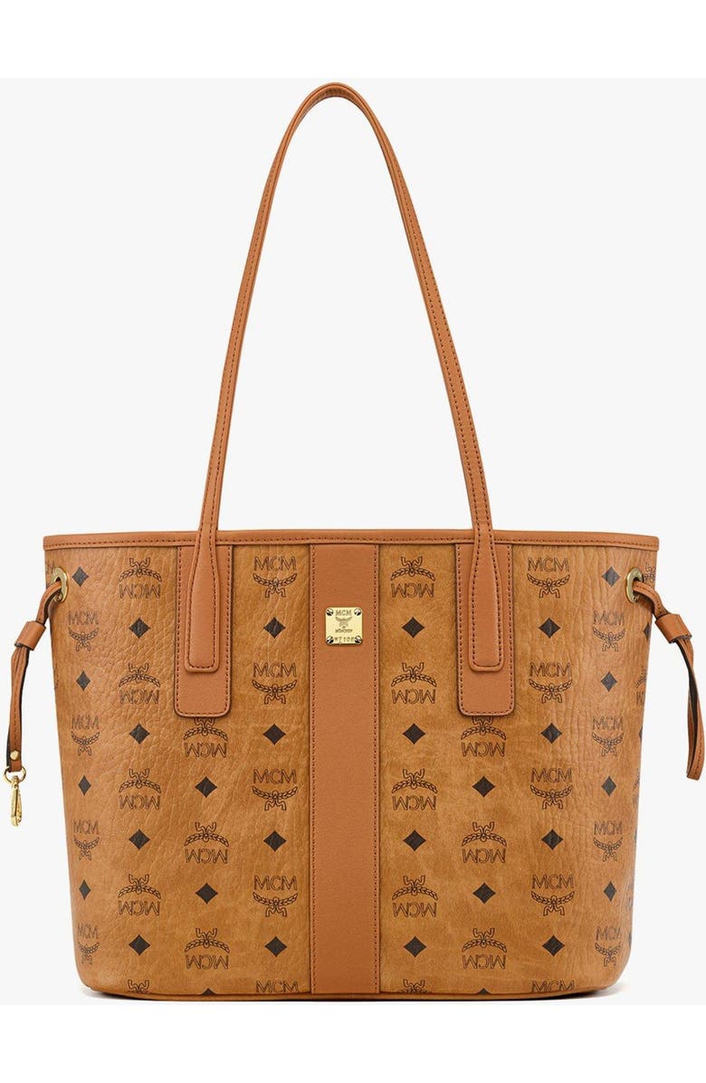 MCM Small Reversible Liz Shopper in Visetos, Main, color, Cognac