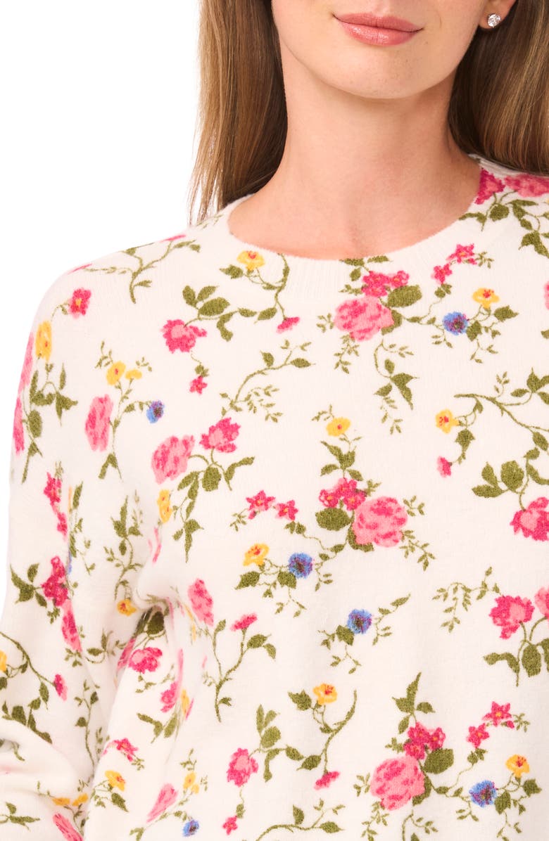 CeCe Floral Sweater, Alternate, color, Rose Fuchsia
