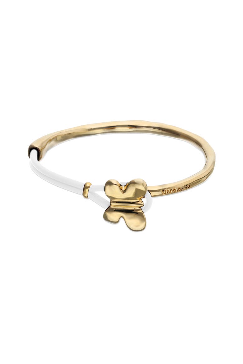 Leather Bracelet with Gold-Tone Butterfly, Main, color, Cream