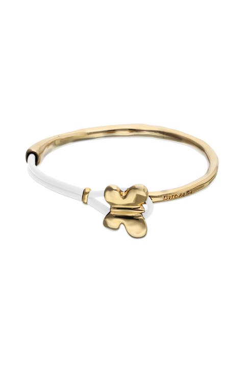 Leather Bracelet with Gold-Tone Butterfly