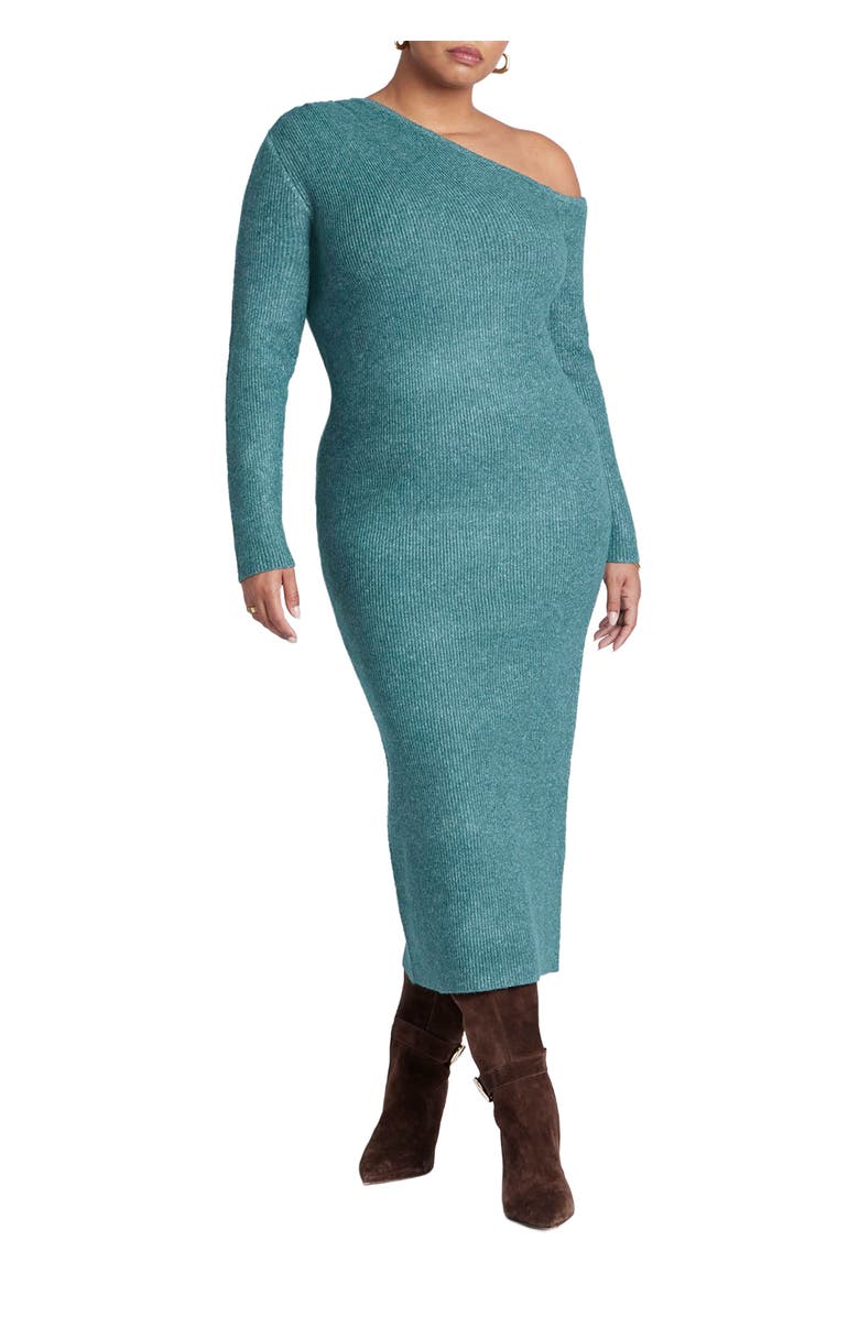 ELOQUII Off Shoulder Sweater Dress, Main, color, Silver Pine