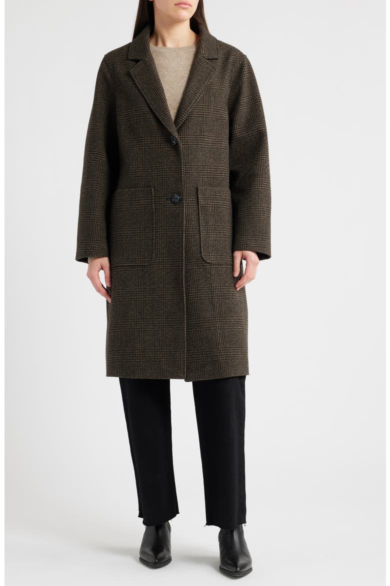 Longline Coat with Inset Faux Shearling Bib, Alternate, color, BROWN/ BLACK
