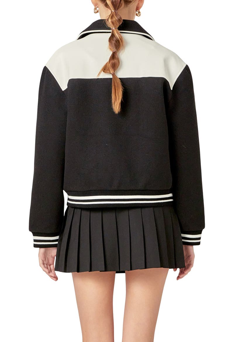Colorblock Bomber Jacket, Alternate, color, BLACK/ WHITE