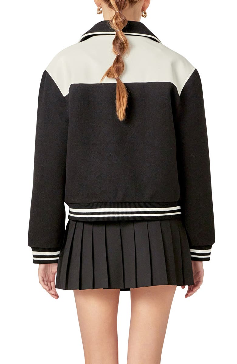 English Factory Colorblock Bomber Jacket, Alternate, color, Black/ White