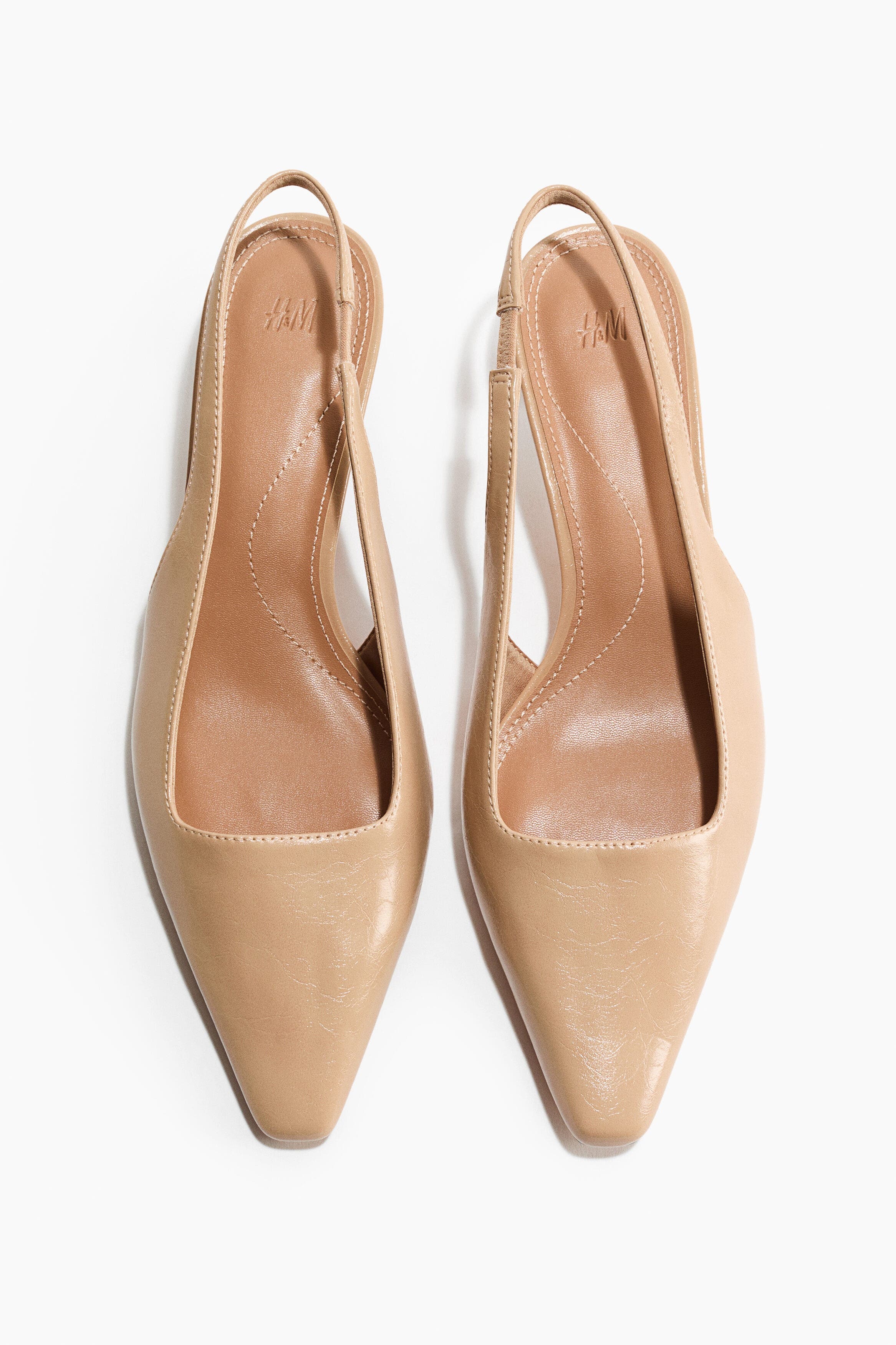 H&M Kitten-heeled Slingbacks, Alternate, color, Beige