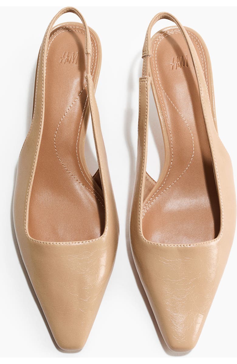 H&M Kitten-heeled Slingbacks, Alternate, color, Beige