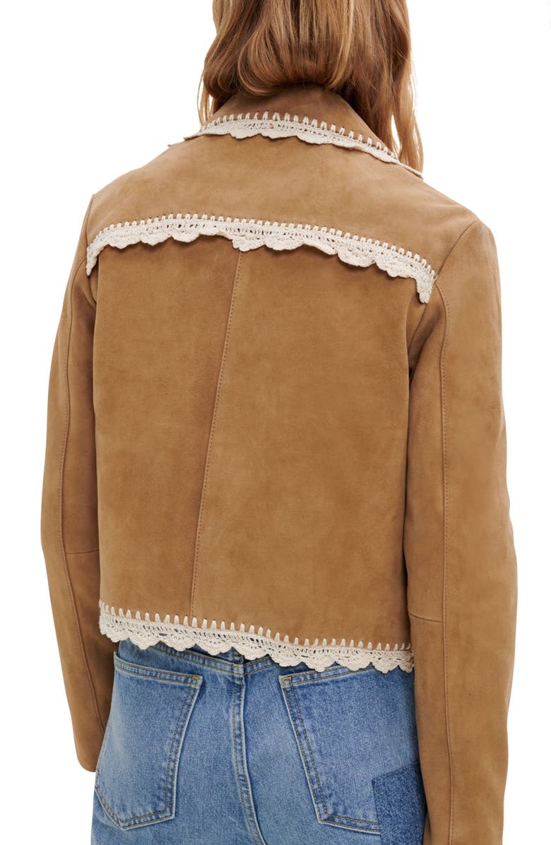 maje Bicoti Crochet Trim Suede Jacket, Alternate, color, 