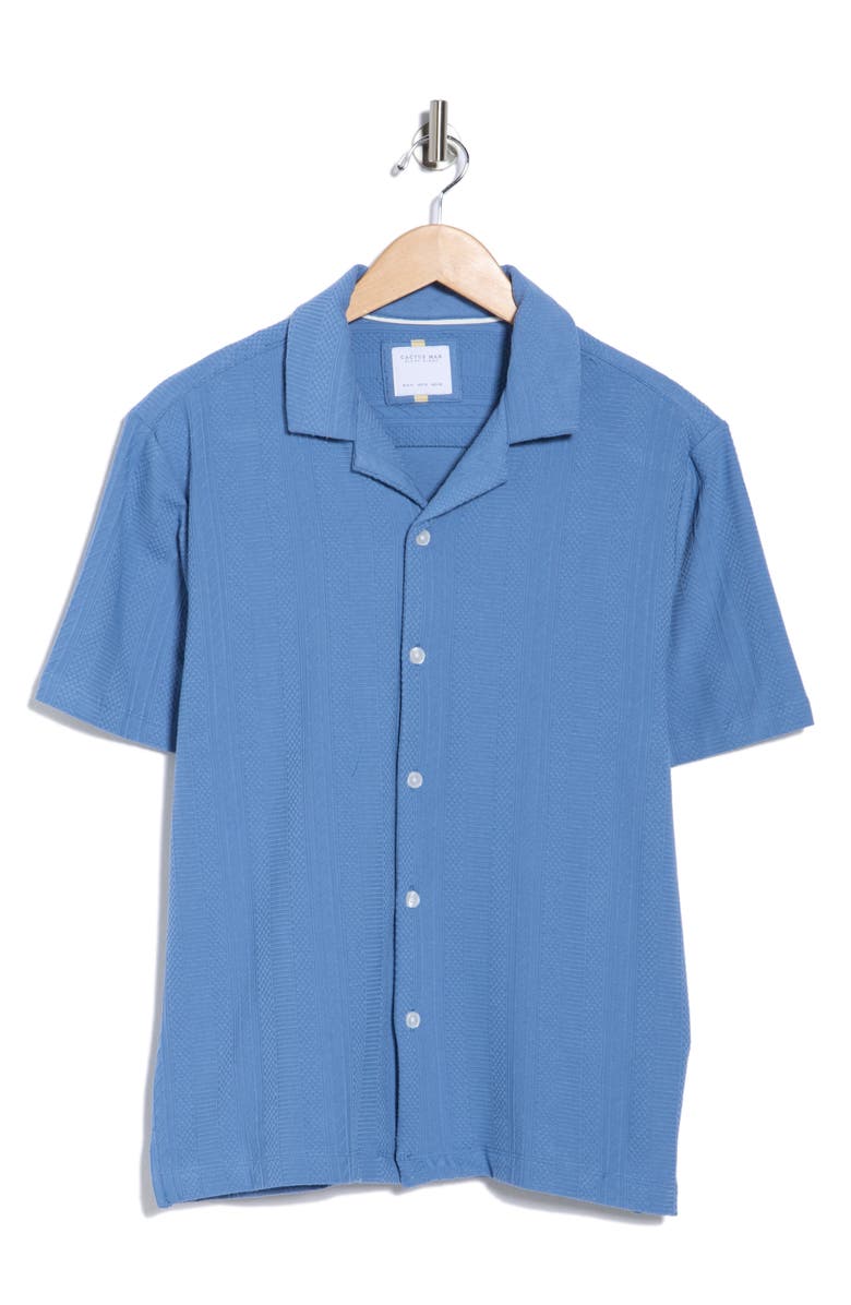 DENIM AND FLOWER Textured Short Sleeve Button-Up Shirt, Alternate, color, Blue