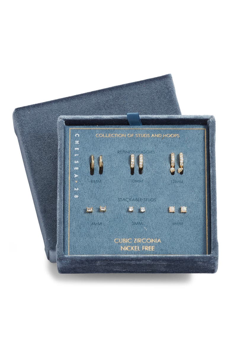 Gift Boxed Set of 6 Opal & Cubic Zirconia Earrings, Alternate, color, CLEAR- OPAL- GOLD
