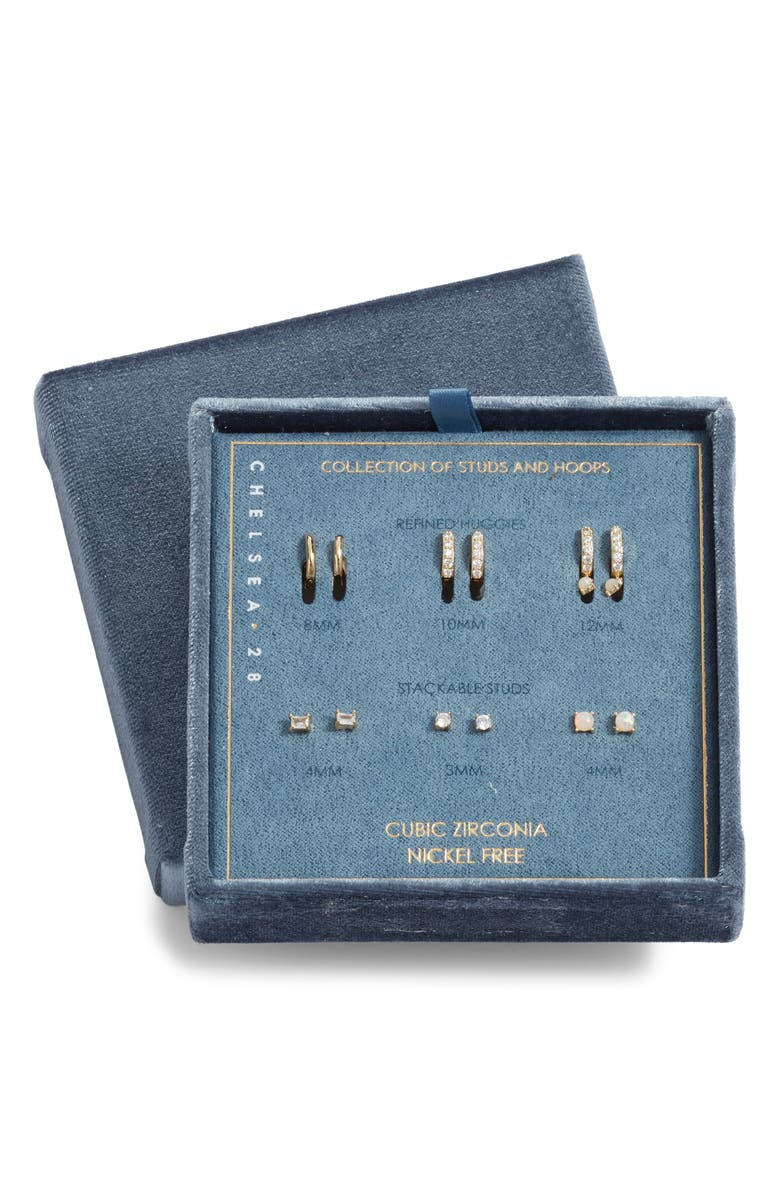 Chelsea28 Set of 6 Opal & Cubic Zirconia Earrings, Alternate, color, Clear- Opal- Gold