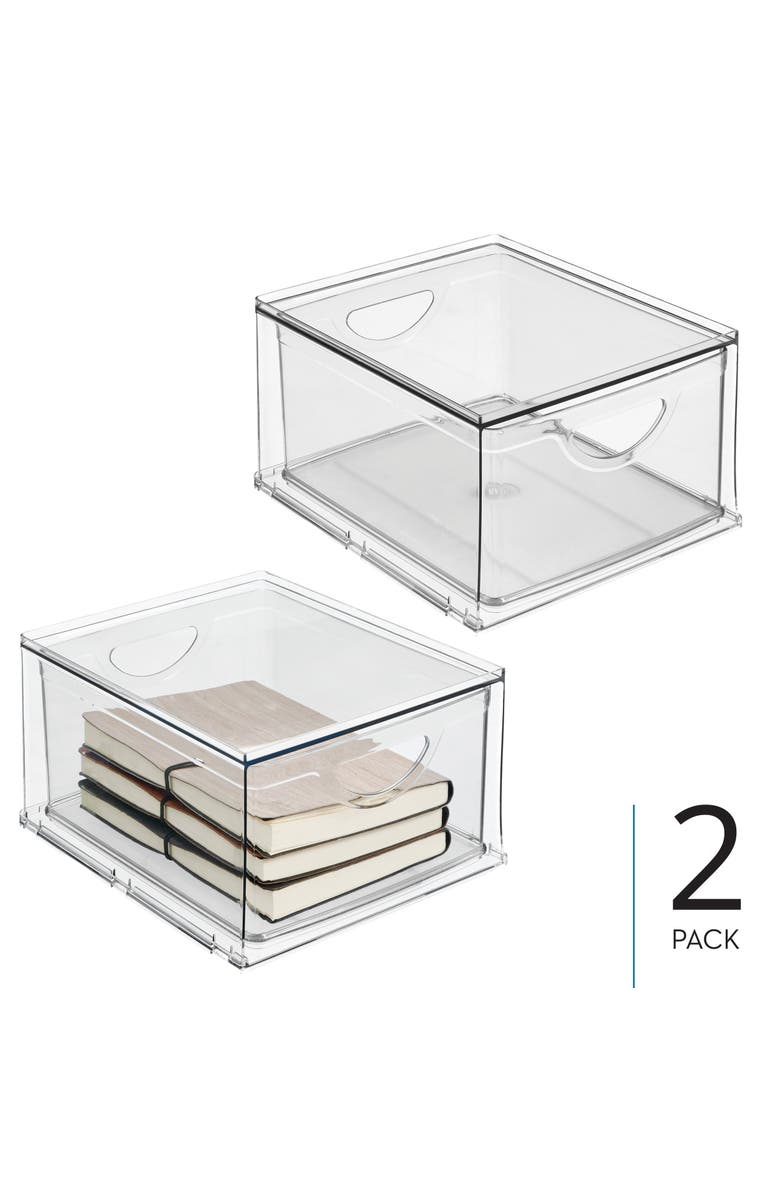 mDesign Stackable Storage Drawer for Pantry, Set of 2, Clear, Made in USA, Alternate, color, Clear