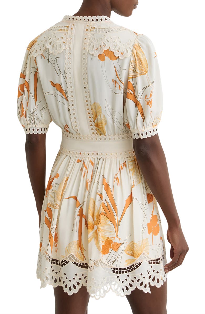 Reiss Lacey Print Eyelet Minidress, Alternate, color, Ivory/ Pink