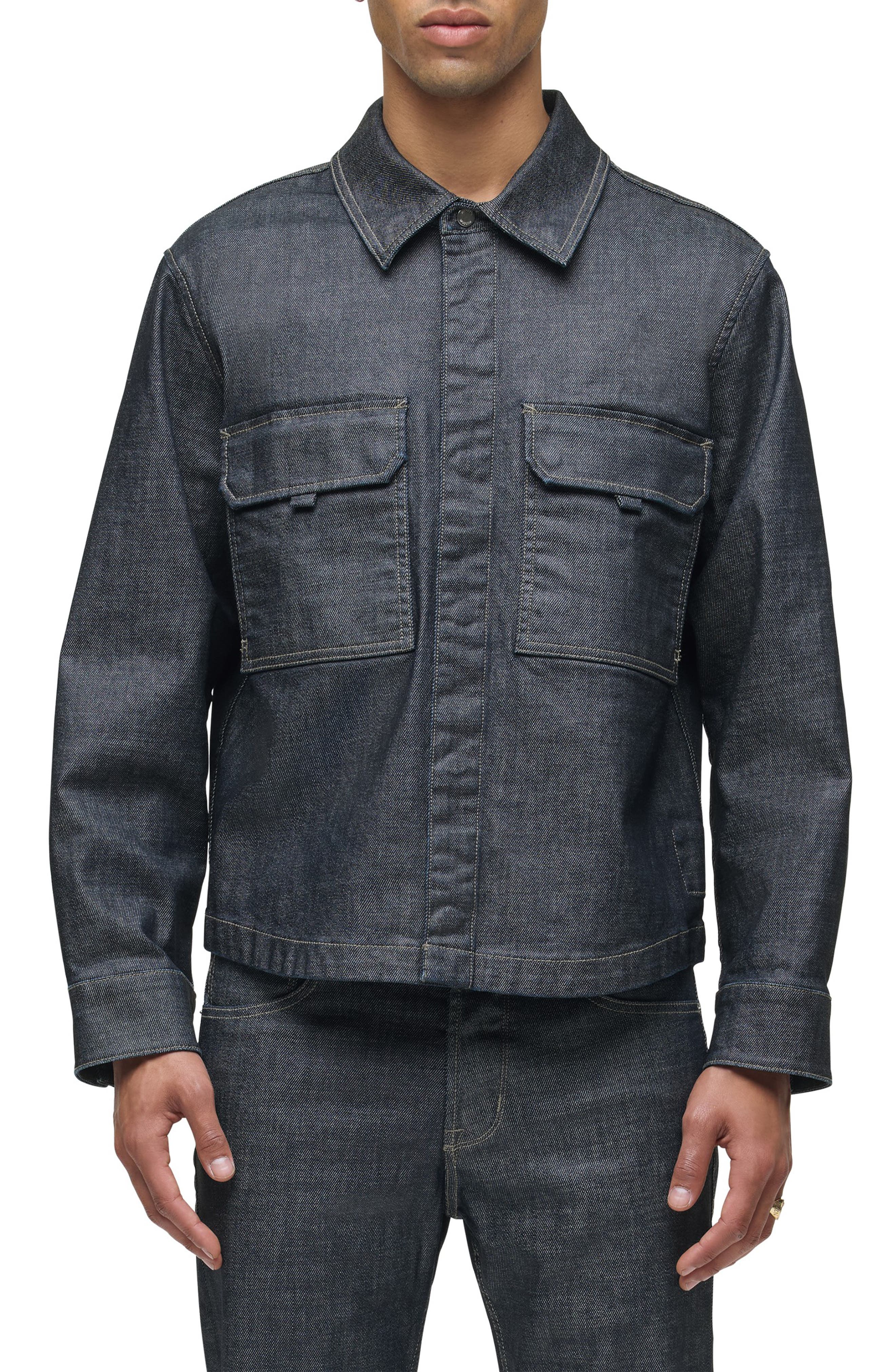 Hudson Jeans Coated Button-up Shirt In Gray
