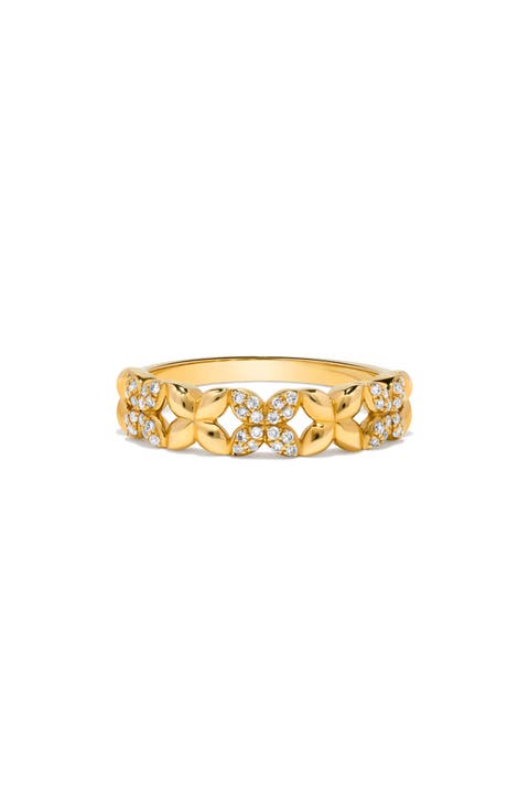 14K Yellow Gold Diamond Floral Band Ring