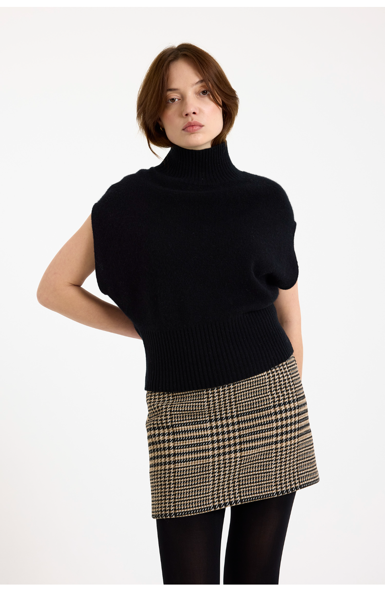 Brodie Pure Cashmere Marilyn Funnel Neck 100% Cashmere Vest, Main, color, Black