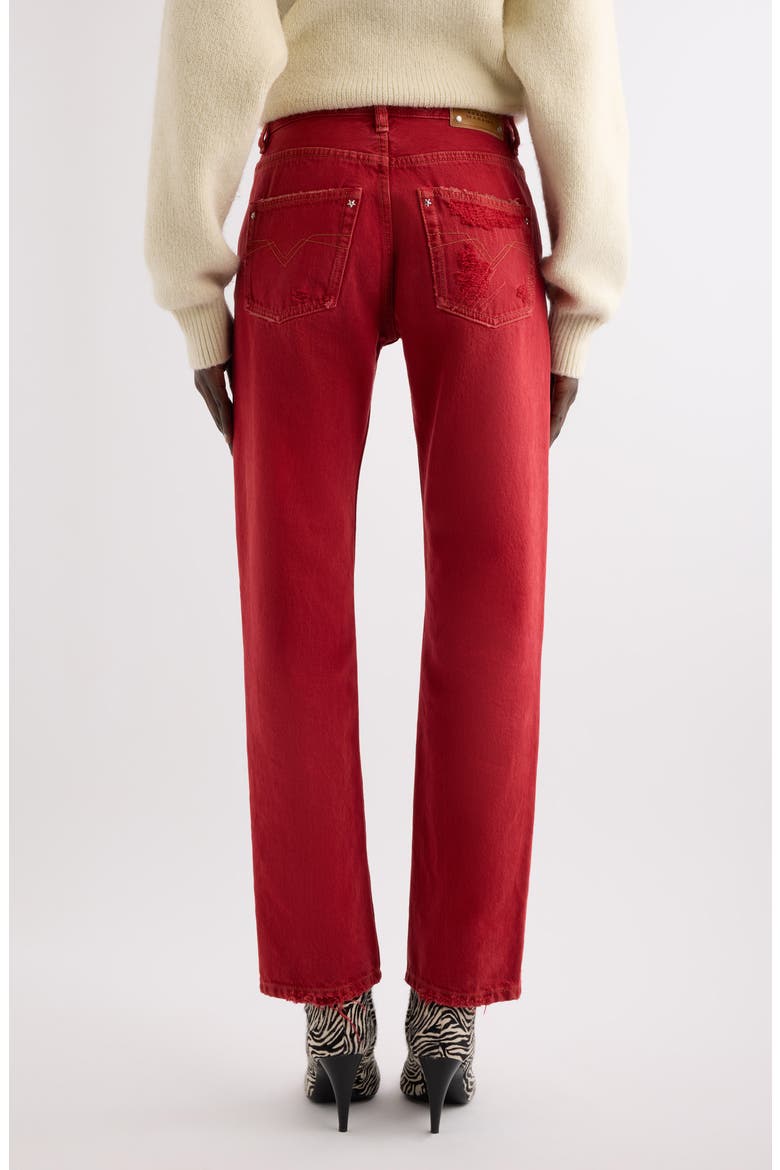 Daya Raw Hem High Waist Straight Leg Jeans, Alternate, color, RED