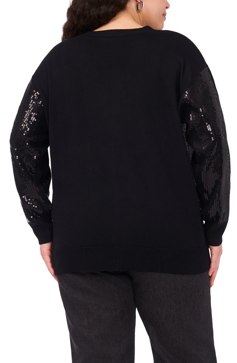 Vince Camuto Sequin Mixed Media Cardigan, Alternate, color, Rich Black