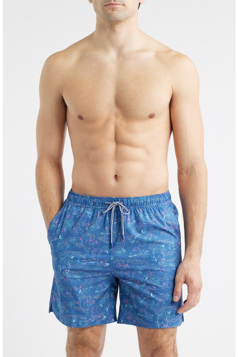Rain Forest Swim Trunks, Main, color, WINDSOR BLUE