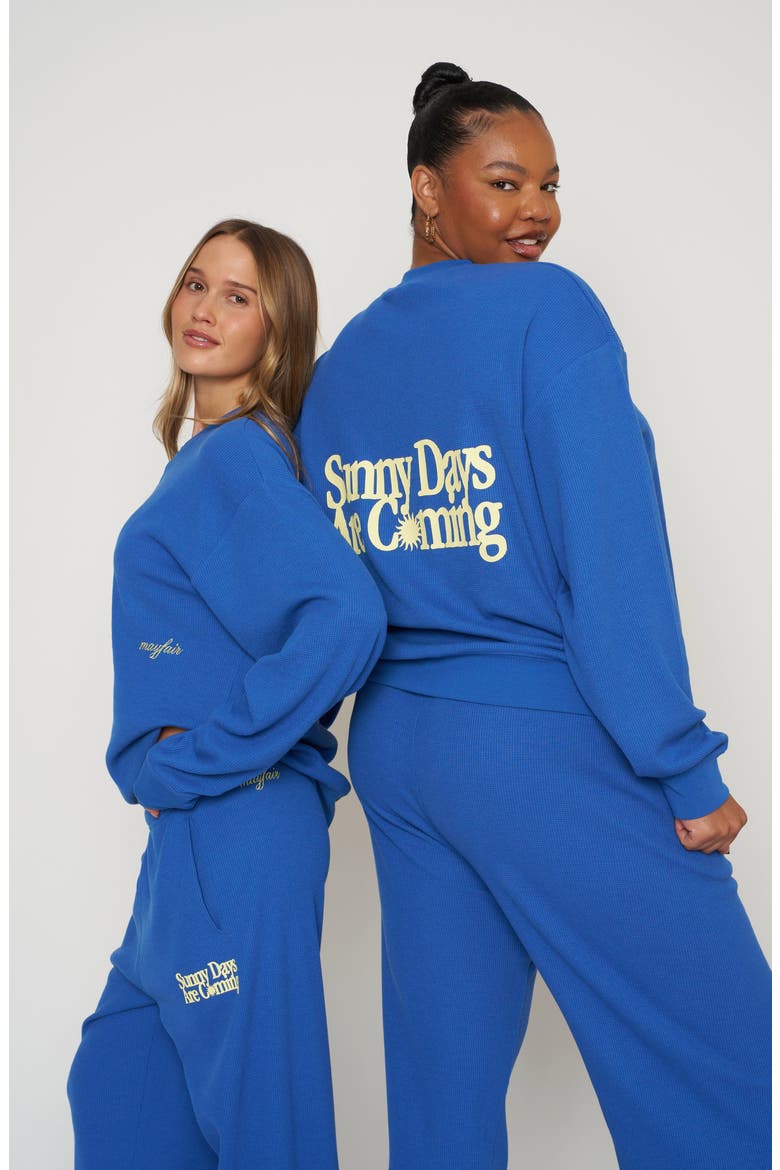 Sunny Days Are Coming Waffle Knit Wide Leg Sweatpants, Alternate, color, BLUE