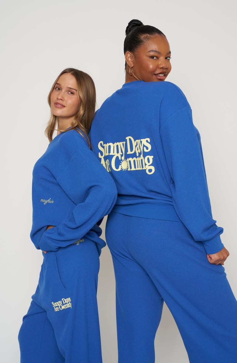 THE MAYFAIR GROUP Sunny Days Are Coming Waffle Knit Wide Leg Sweatpants, Alternate, color, Blue