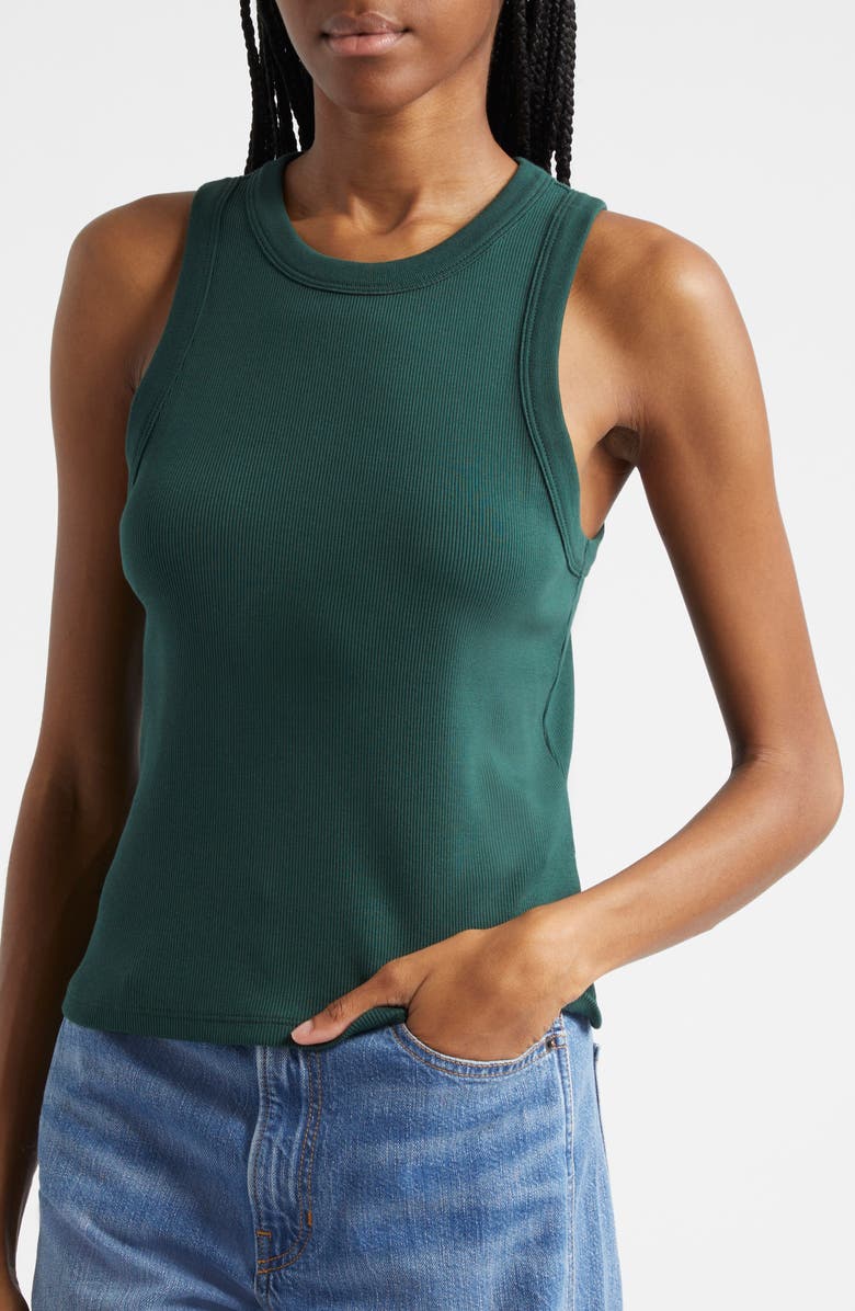 Veronica Beard Jordyn Rib Cotton Crop Tank, Alternate, color, Pine
