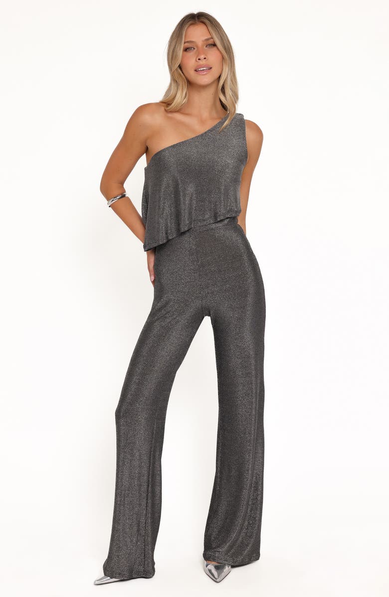 Petal & Pup Anna Metallic One-Shoulder Flare Jumpsuit, Alternate, color,