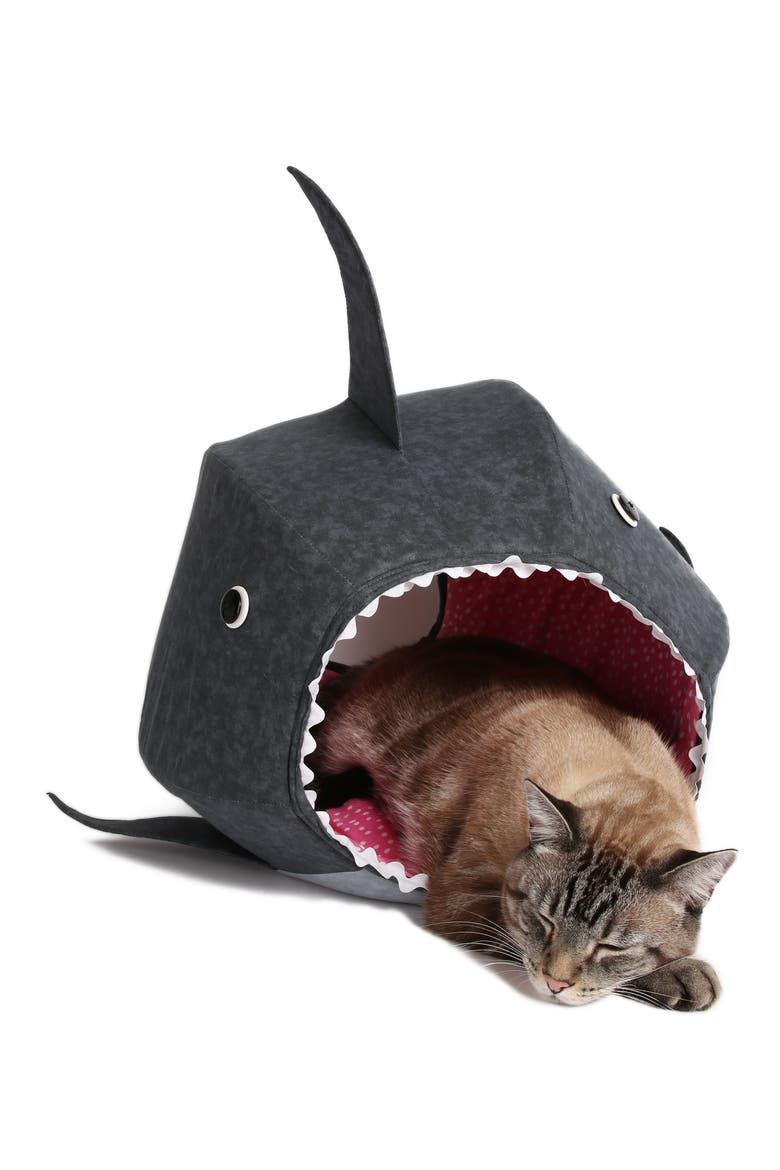 Great White Shark Cat Bed, Alternate, color, GREY