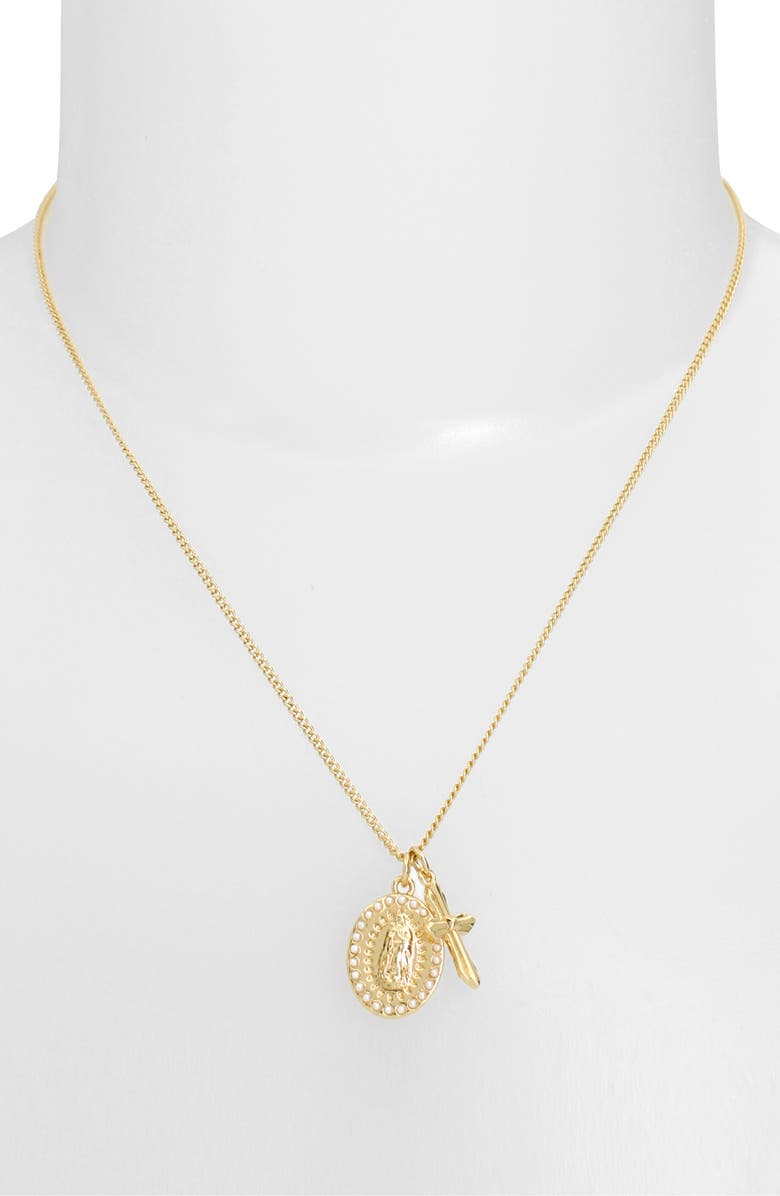 AllSaints Saint & Cross Charm Necklace, Alternate, color,