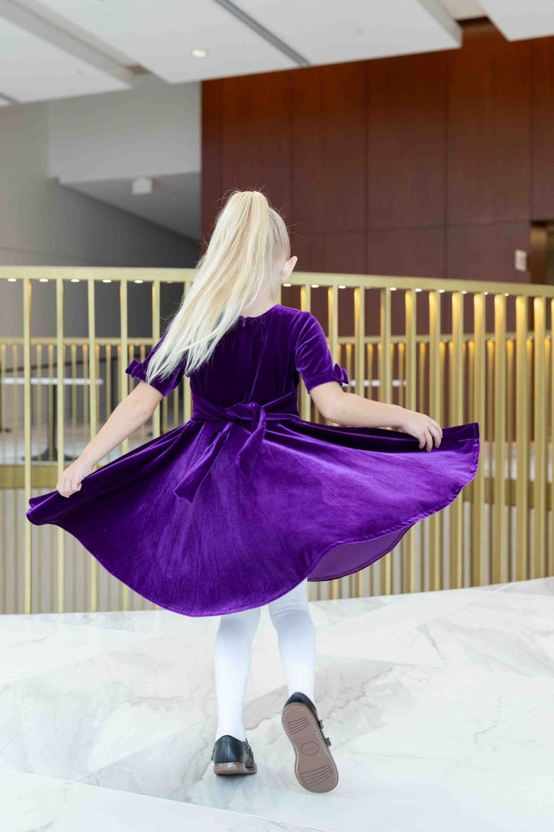 Stretch Velvet Dress With Sleeve Bows, Alternate, color, Purple