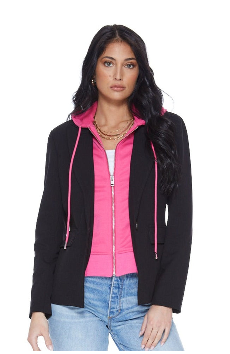 BLUE REVIVAL Hooded Helen Blazer in Black and Hot Pink, Main, color, Black / Hot Pink