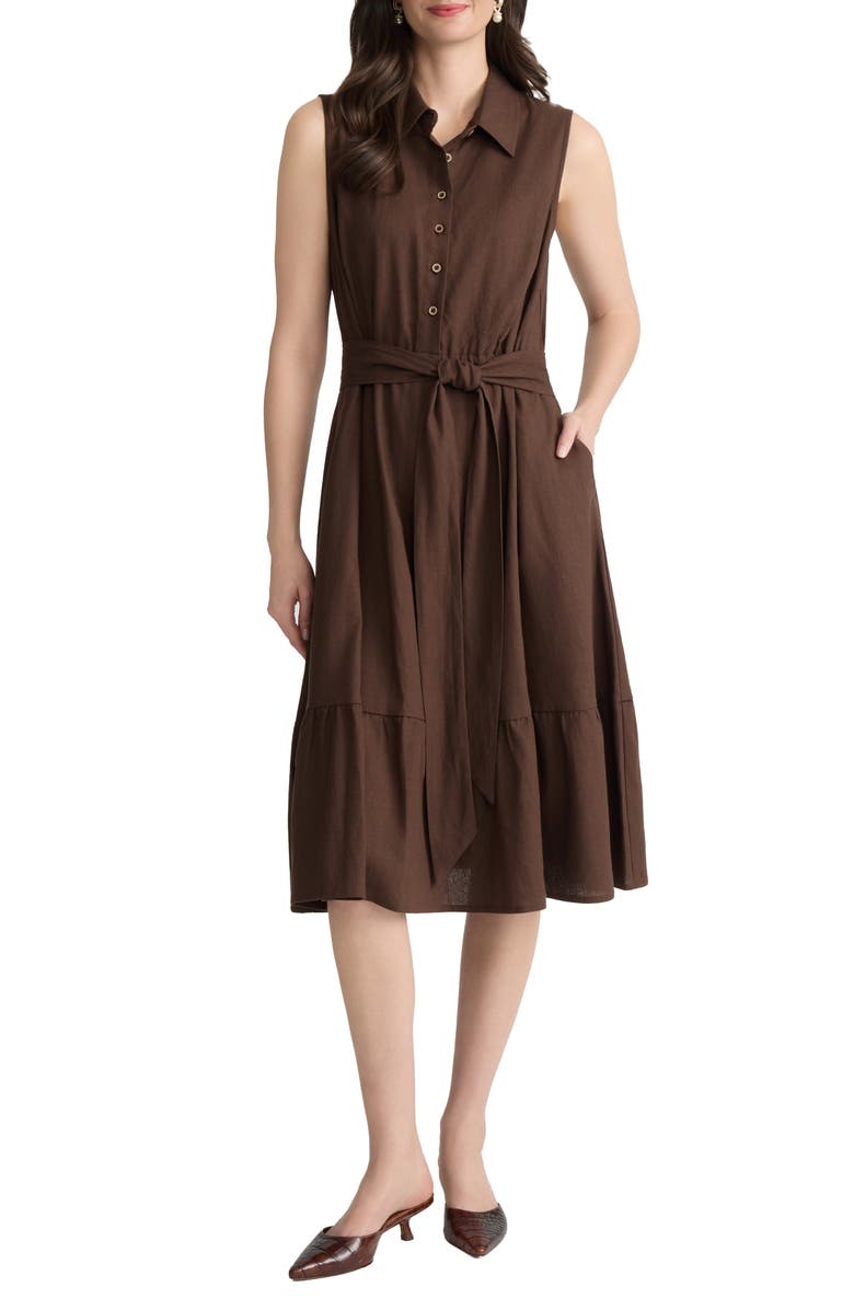 Jones New York Tie Waist Sleeveless Midi Dress, Main, color, Fudge