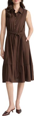 Jones New York Tie Waist Sleeveless Midi Dress
