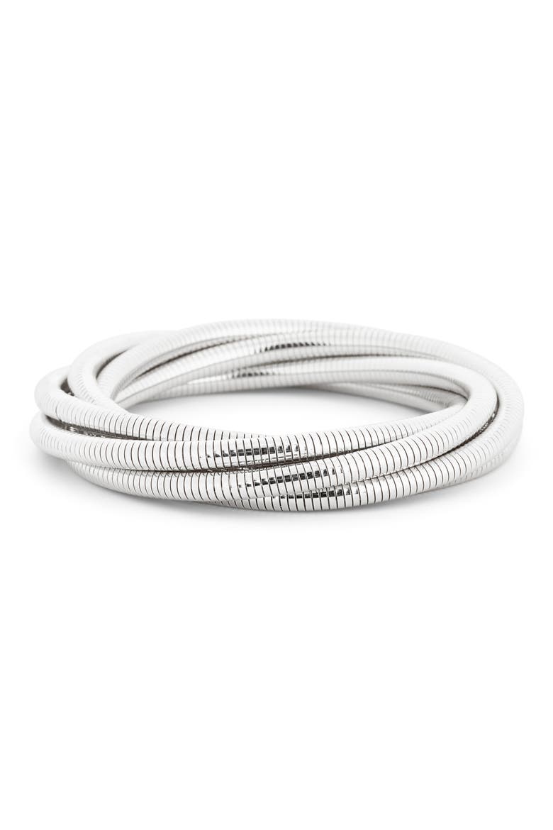 Omega Stacked Twist Bracelet, Main, color, SILVER