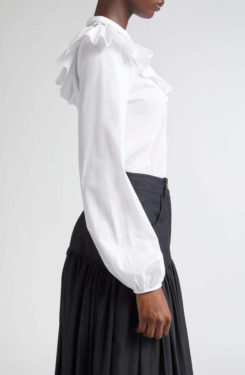Giambattista Valli Ruffle Lace Yoke Cotton Poplin Top, Alternate, color, Optical White