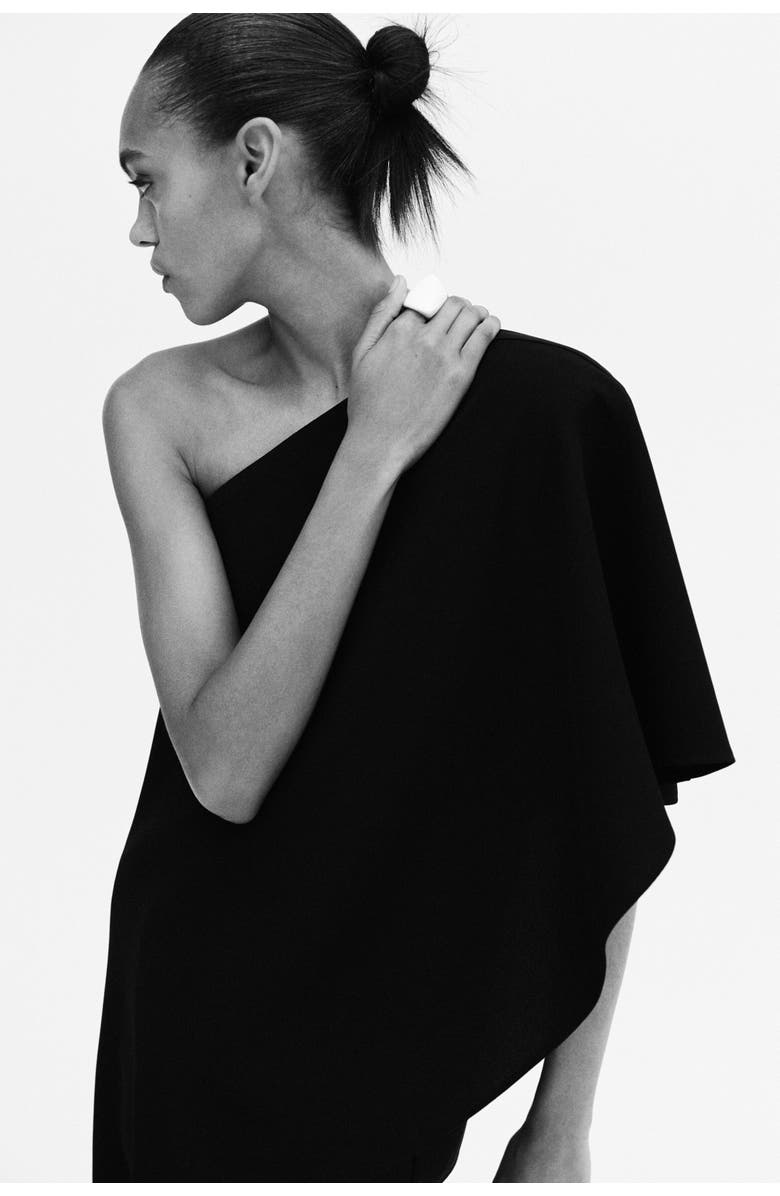 H&M One-shoulder Cape Top, Alternate, color, Black