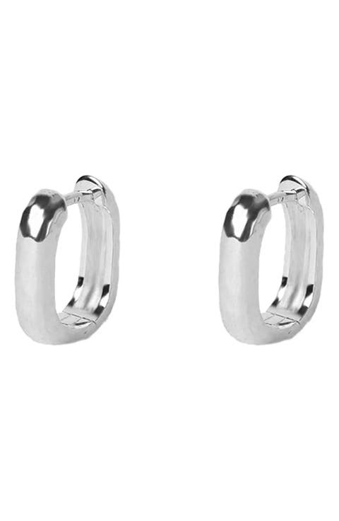 Hammered Oval Huggie Hoop Earrings