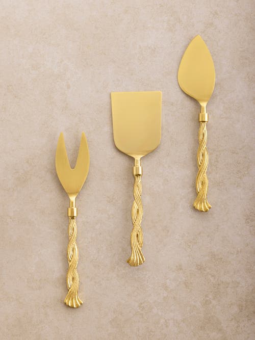 Gauri Kohli Santiago Cheese Knives, Set Of 3 In Gold