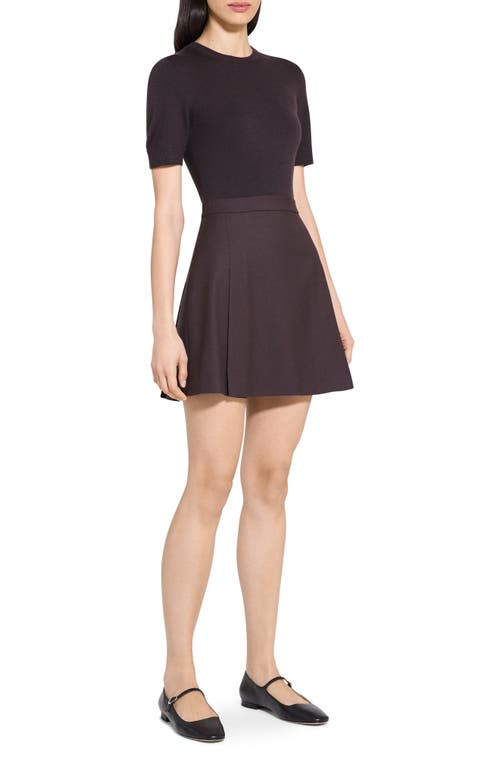 Theory Short Sleeve Mixed Media Minidress In Brown