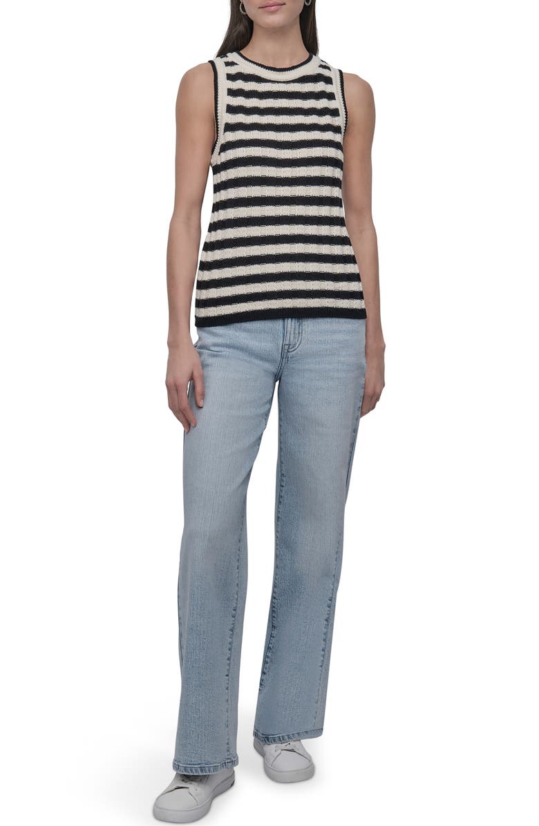 DKNY Jeans Stripe Rib Knit Sleeveless Top, Alternate, color, Black/ Eggnog