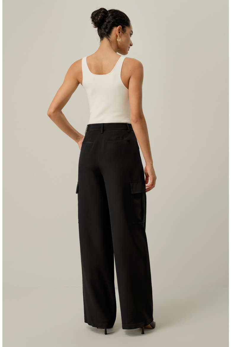 Women's Silk Crepe Cargo Pants, Alternate, color, Black