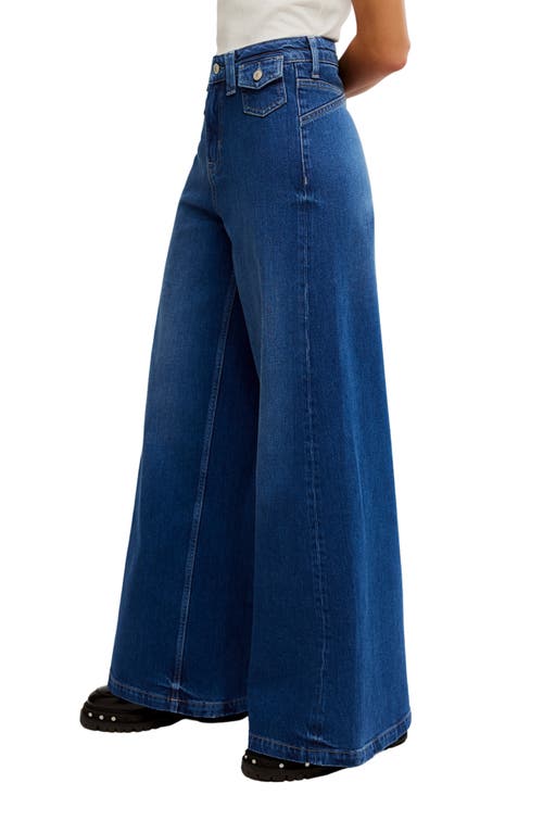 Free People Kellee High Waist Wide Leg Palazzo Jeans In Blue