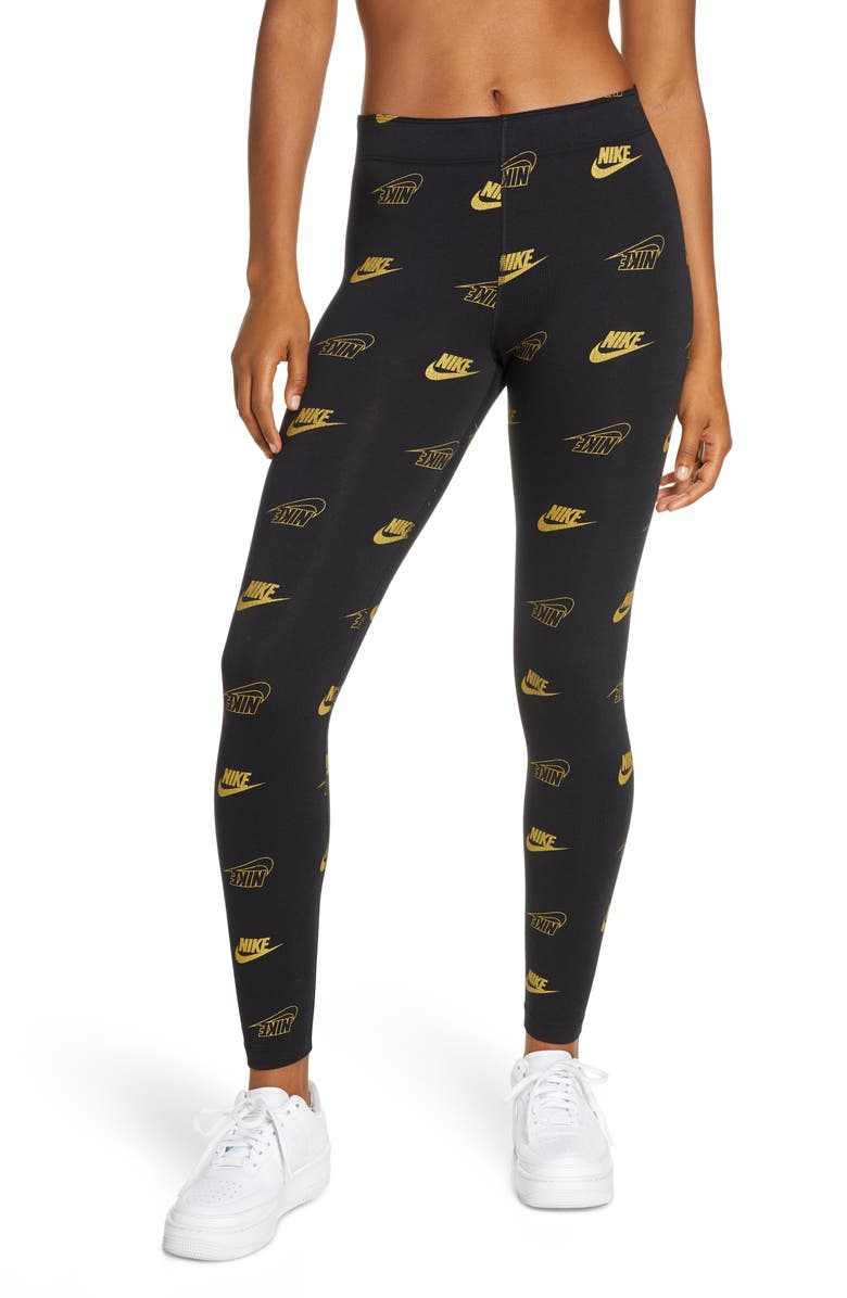 Nike Sportswear Shine Logo Print Leggings, Main, color, 