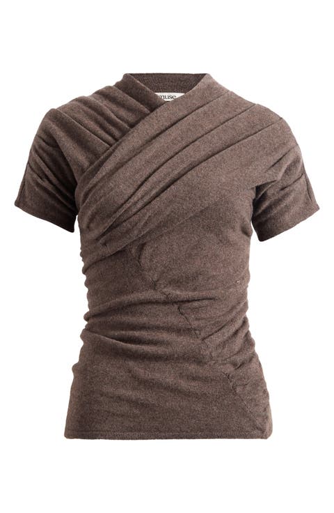 Pleated Wool Short Sleeve Top